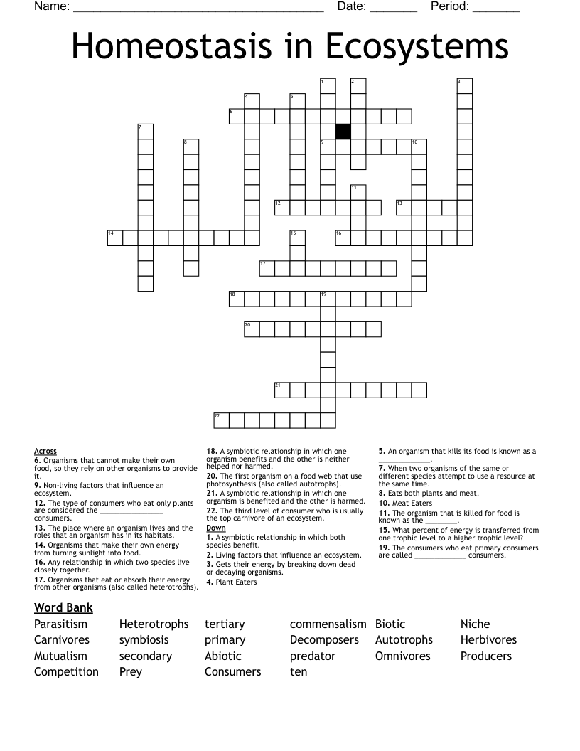 Homeostasis in Ecosystems Crossword