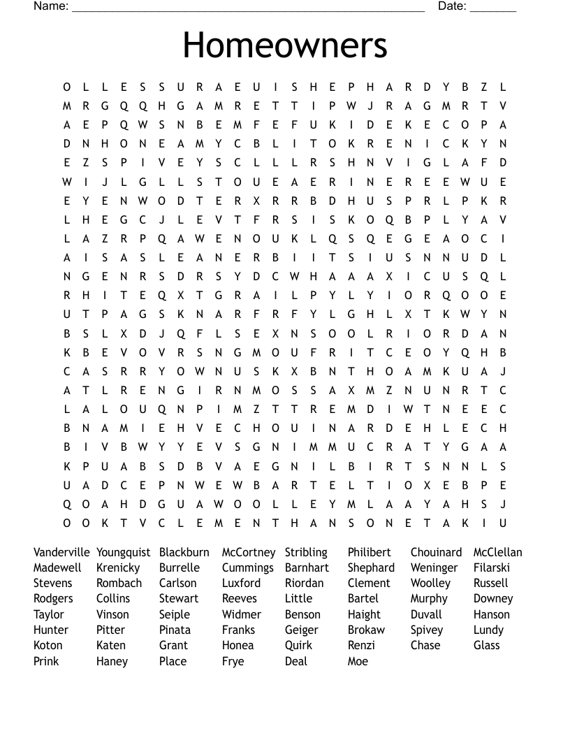 Homeowners Word Search