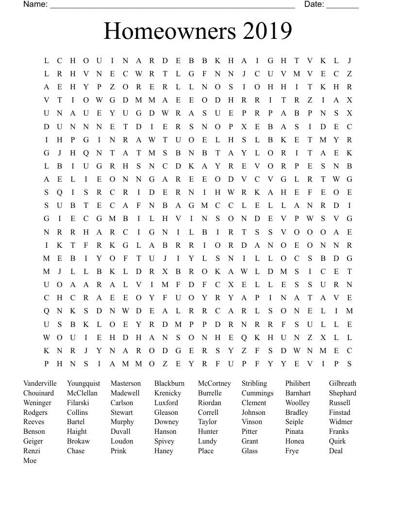 Homeowners 2019 Word Search