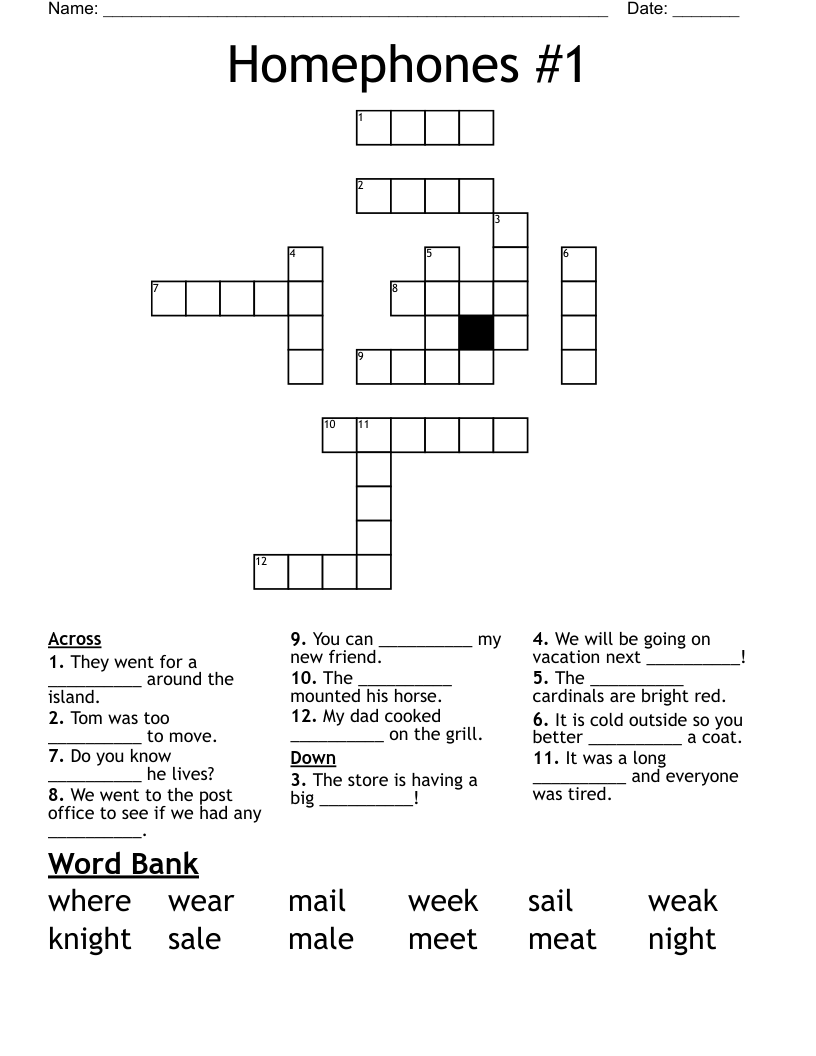 Homephones #1 Crossword