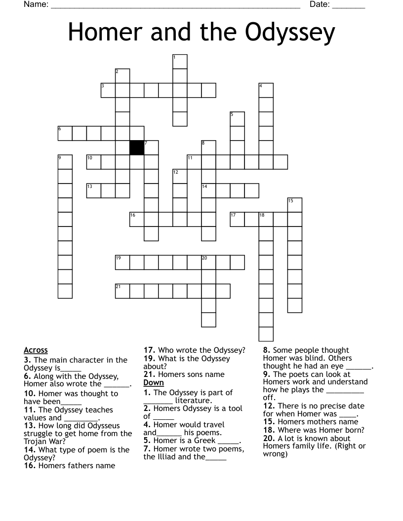 Homer and the Odyssey Crossword