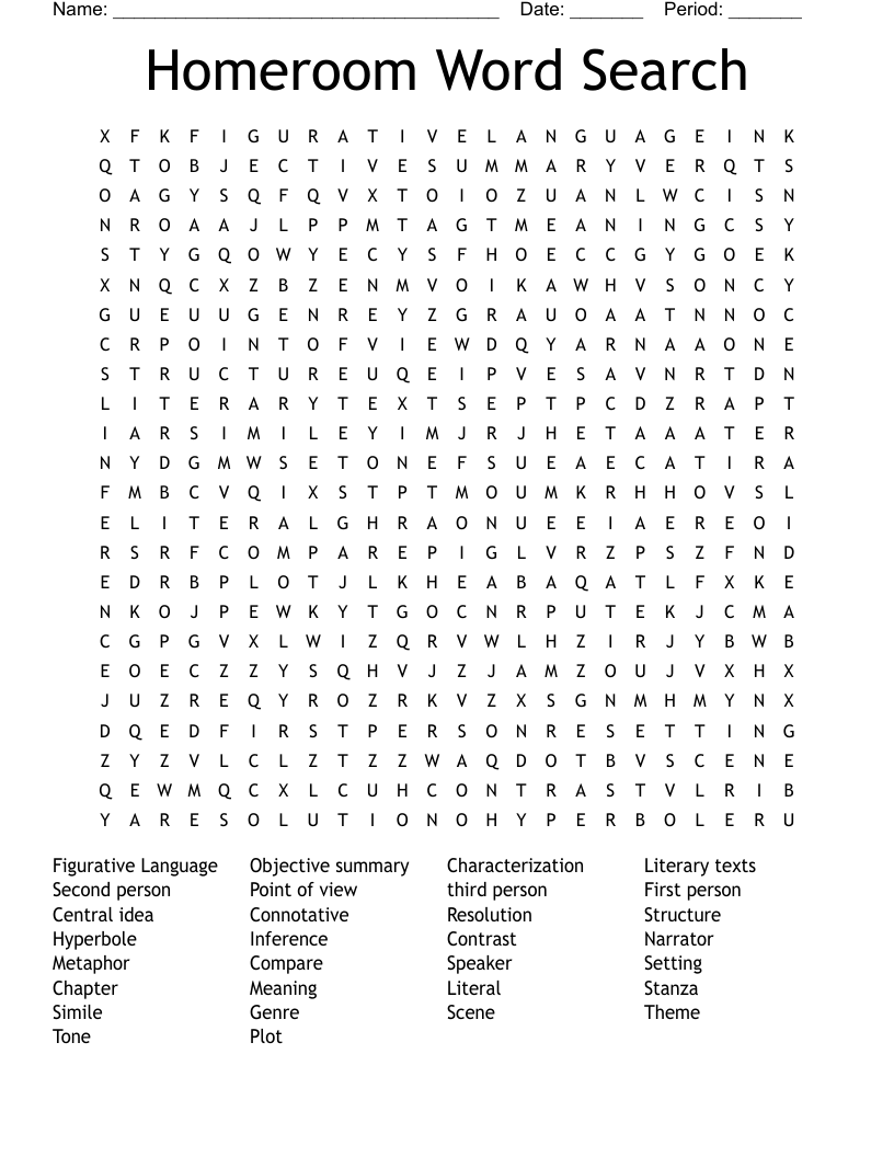 Homeroom Word Search