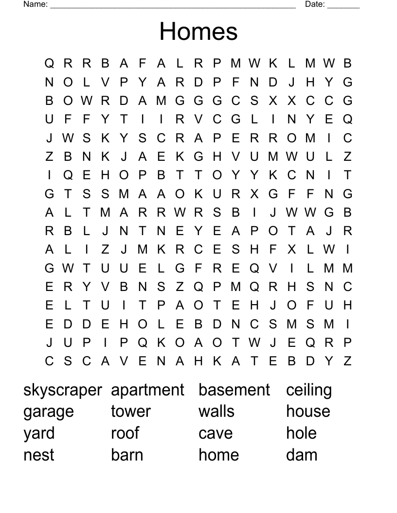 Homes Word Search