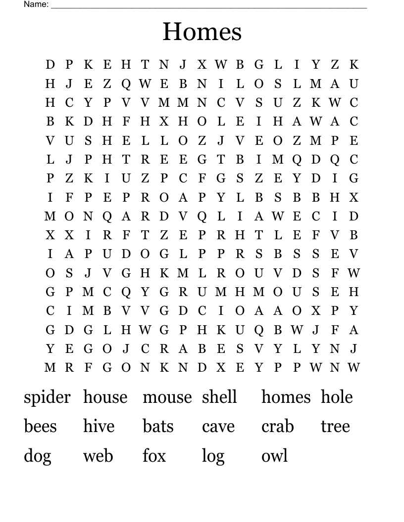 Homes Word Search