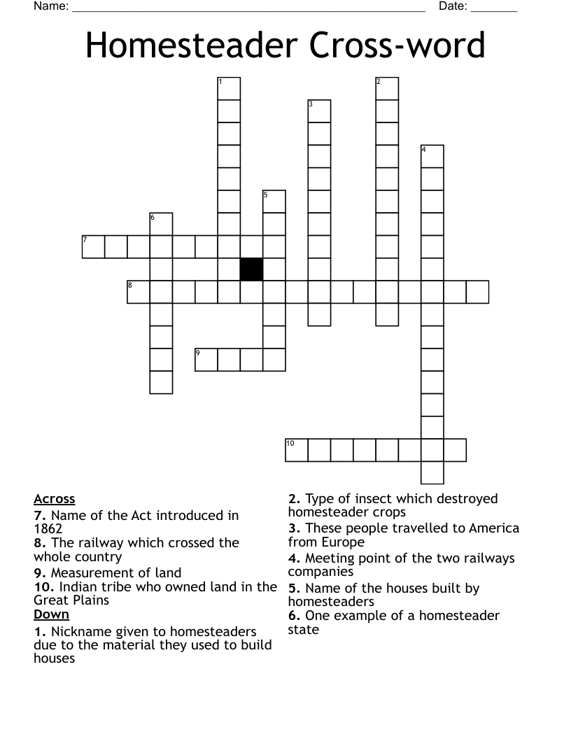 Homesteader Cross-word Crossword