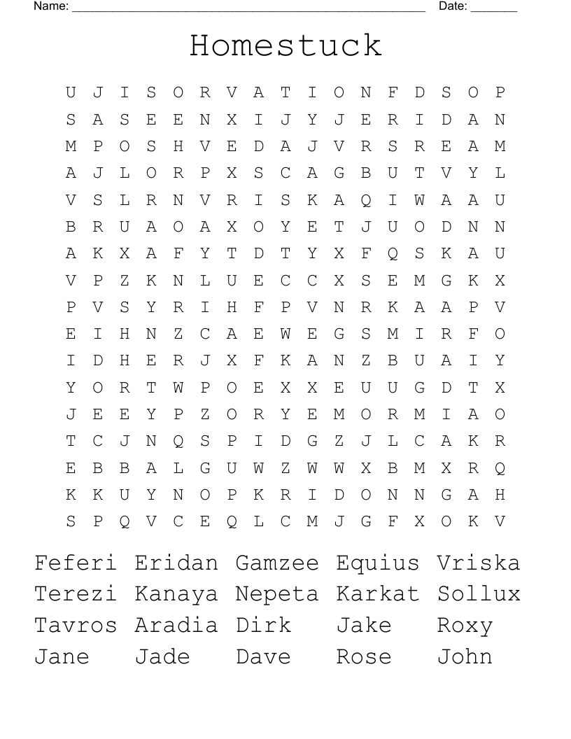 Homestuck Word Search