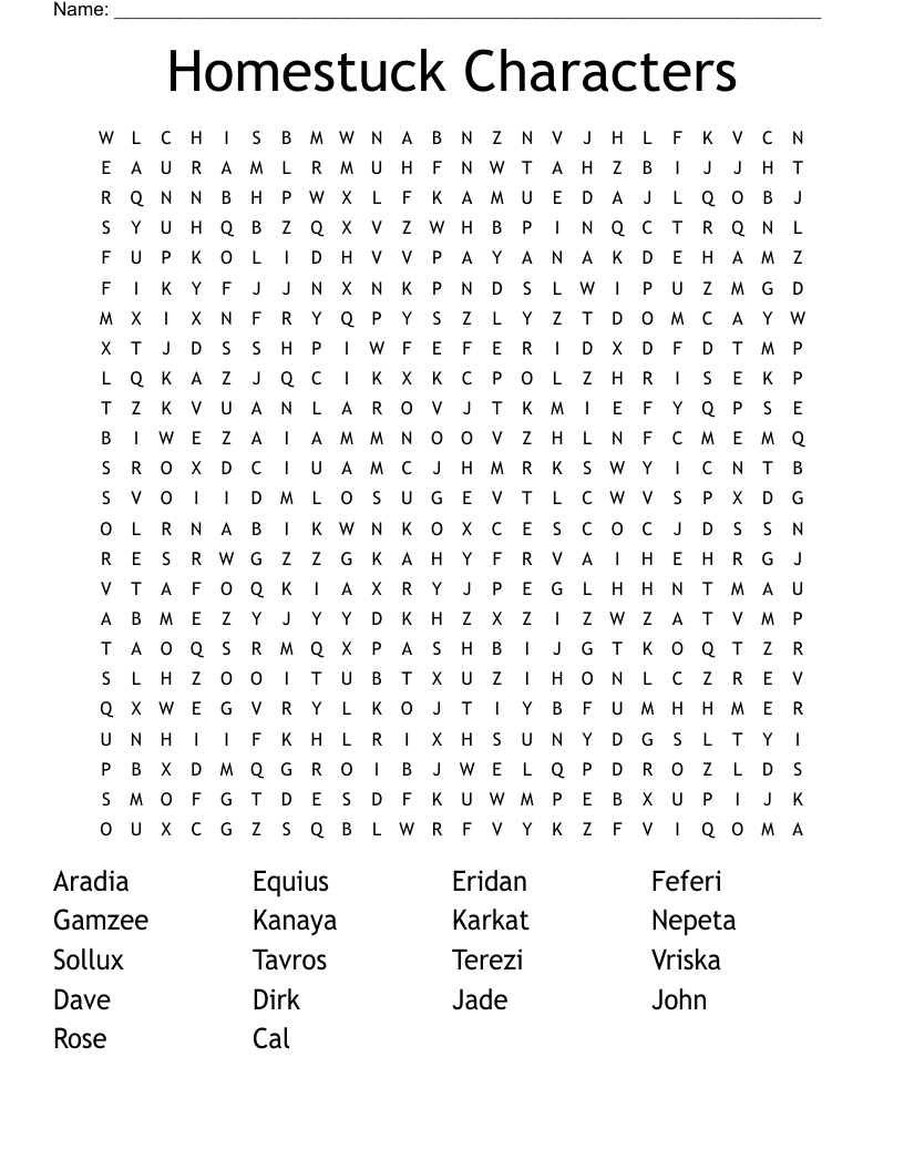 Homestuck Characters Word Search