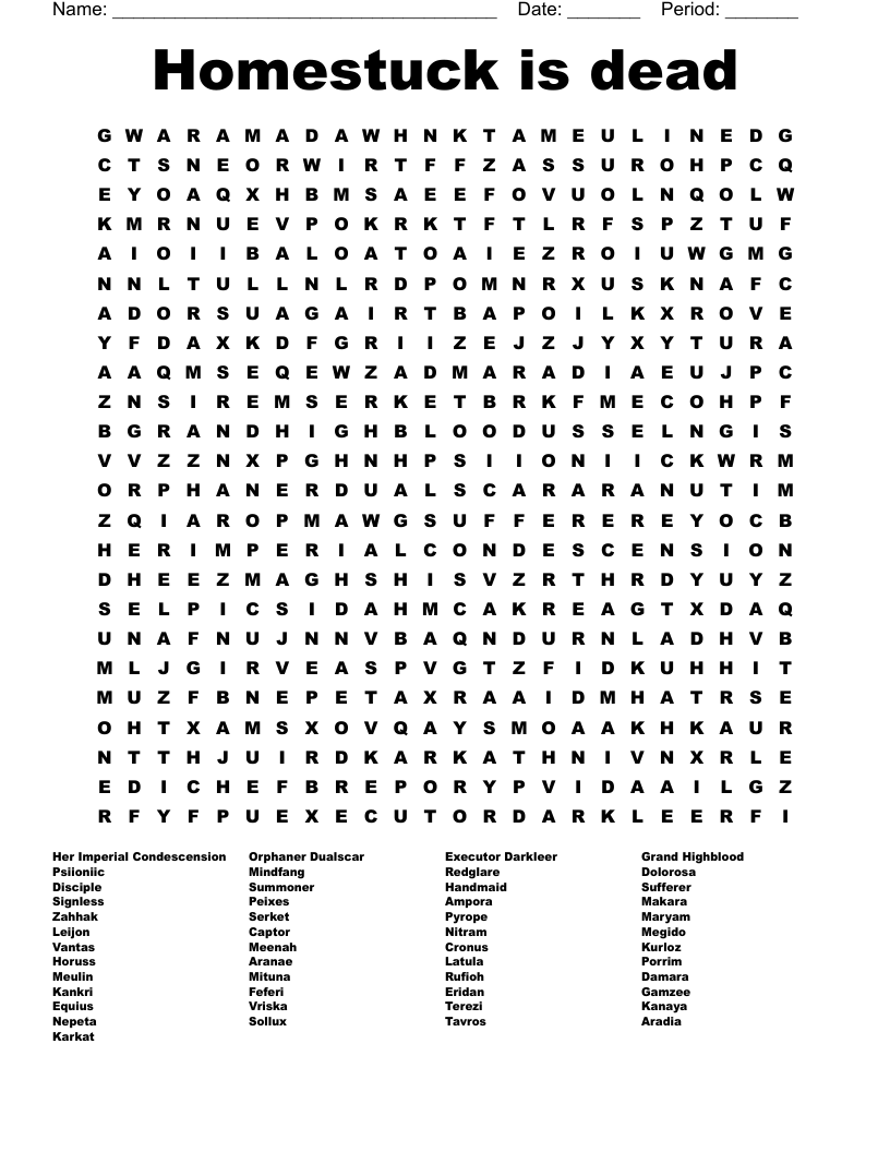 Homestuck is dead Word Search