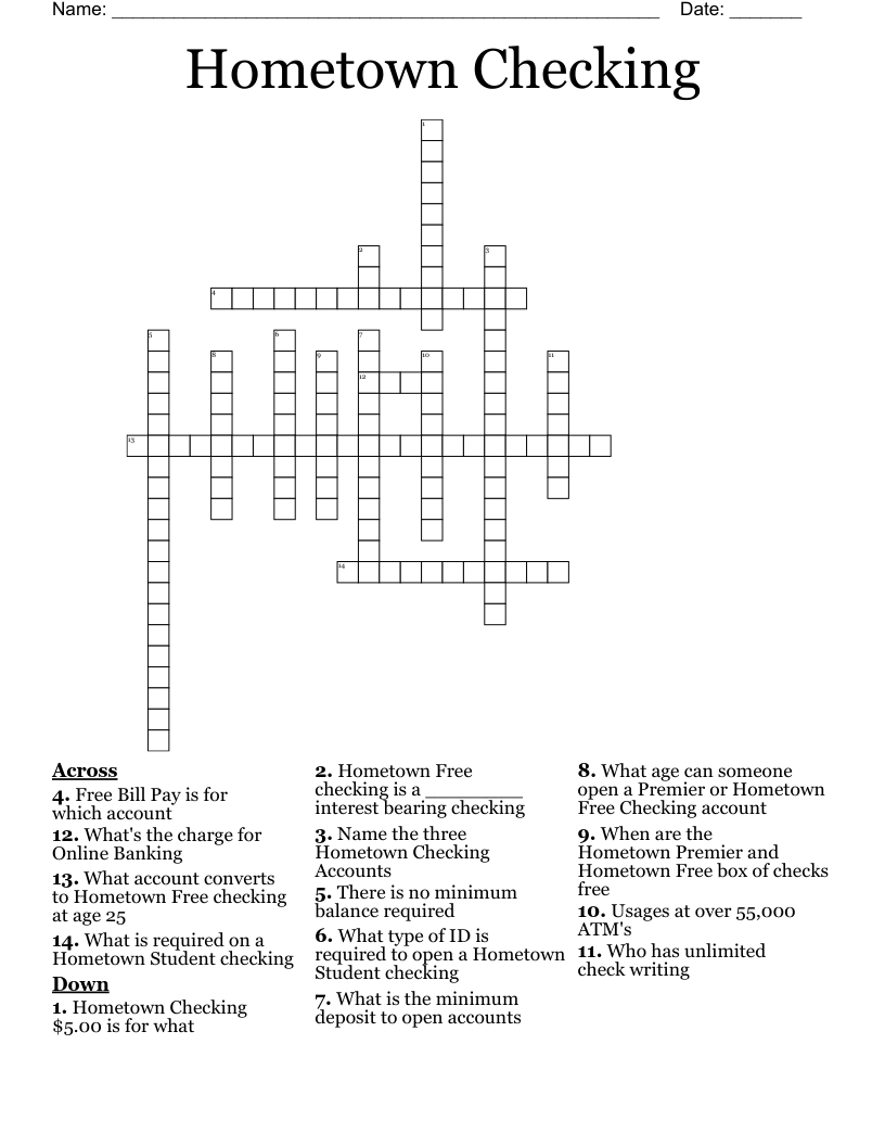 Hometown Checking  Crossword