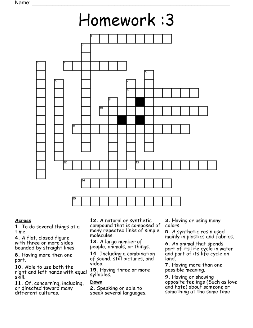Homework :3 Crossword