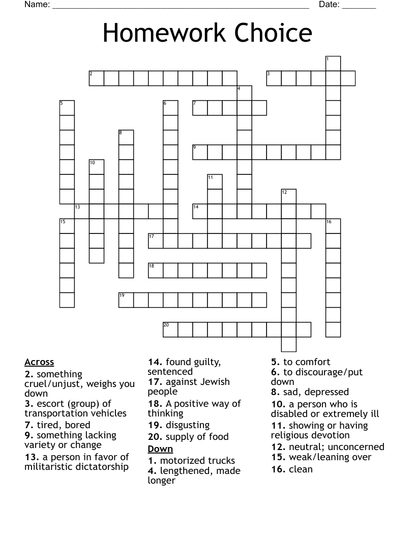 Homework Choice  Crossword