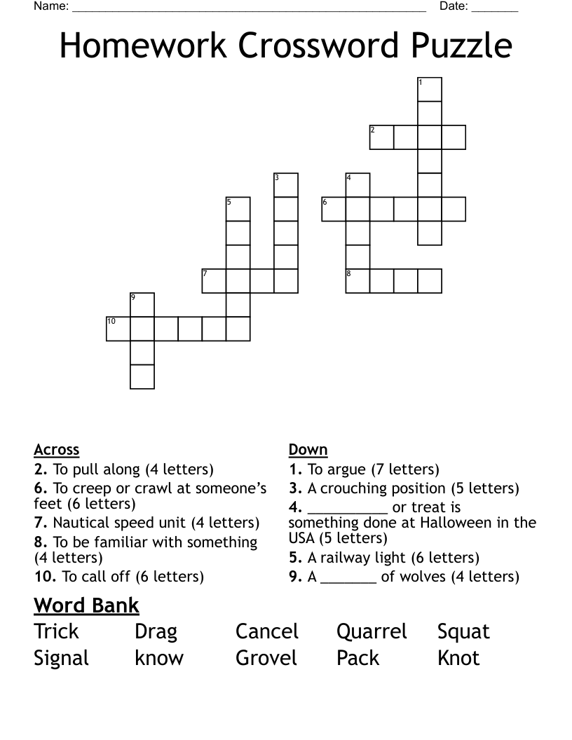 Homework Crossword Puzzle