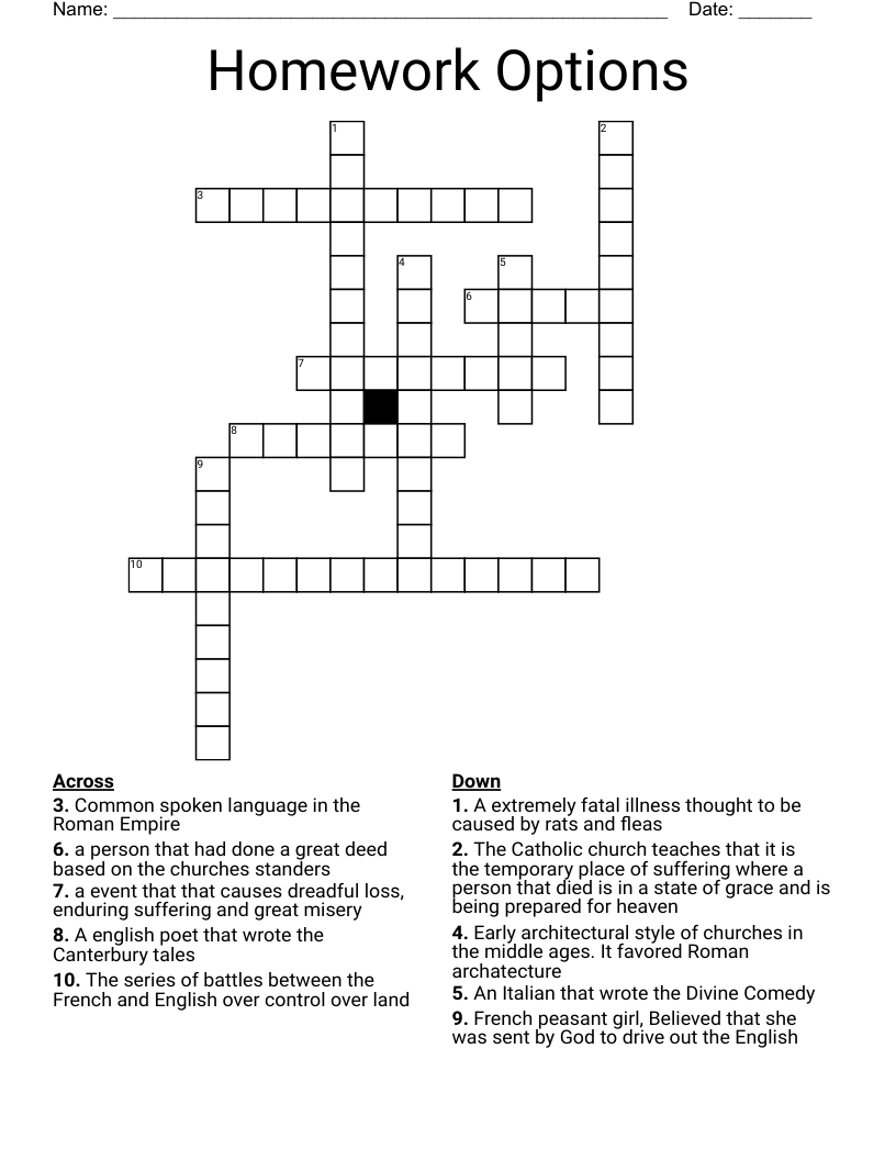 Homework Options Crossword