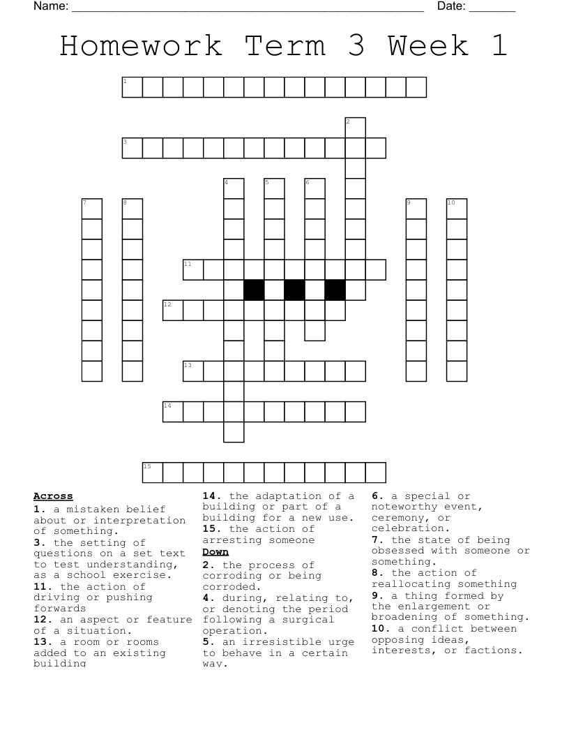 Homework Term 3 Week 1 Crossword