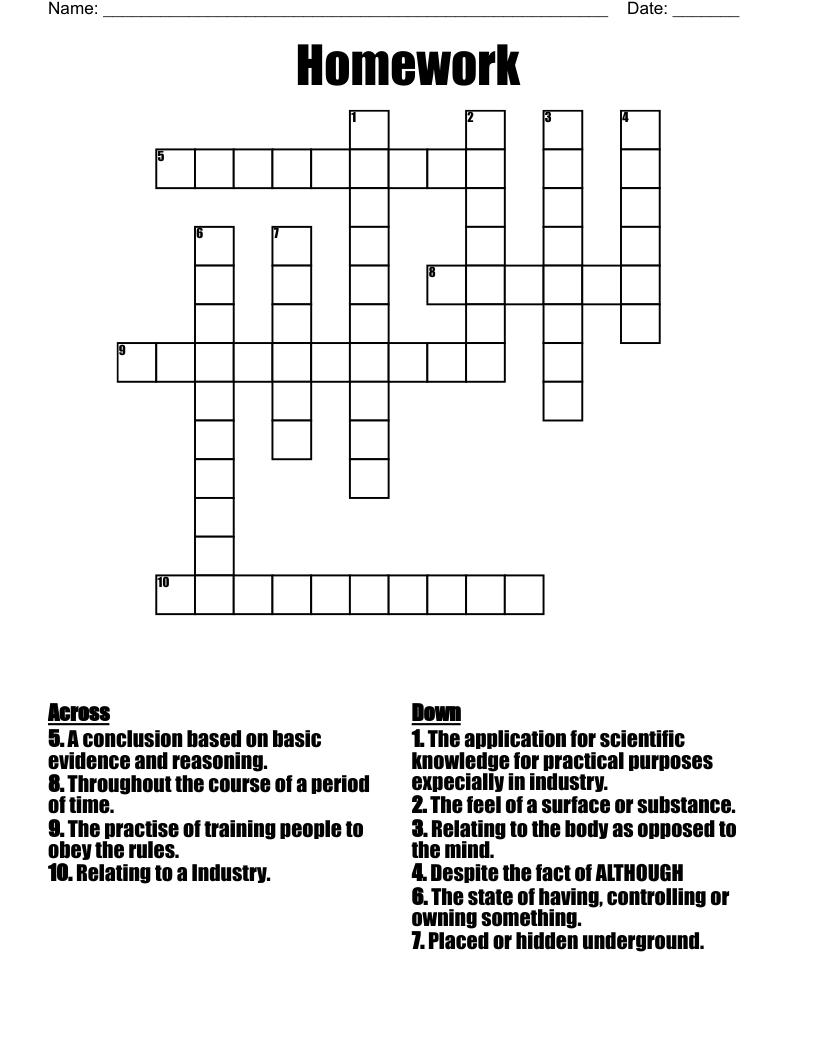 Homework  Crossword