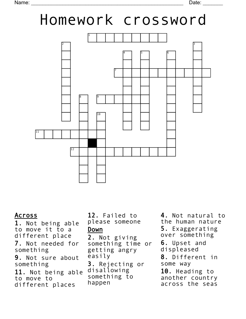 Homework crossword 