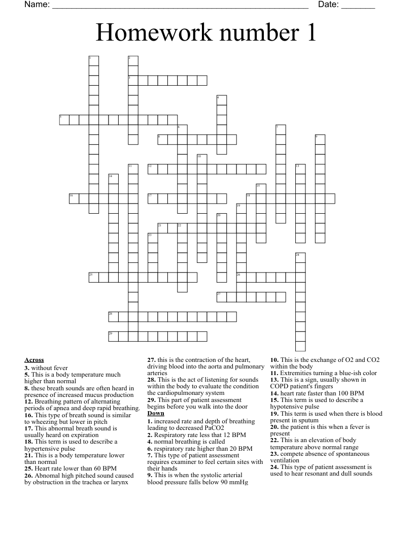 Homework number 1 Crossword
