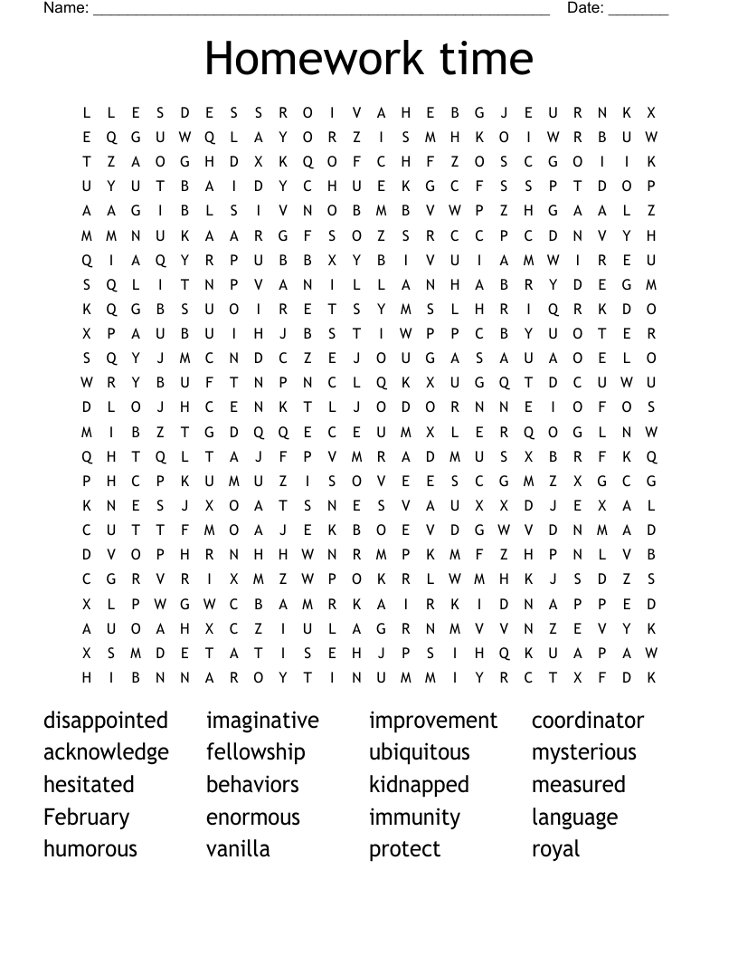 Homework time Word Search