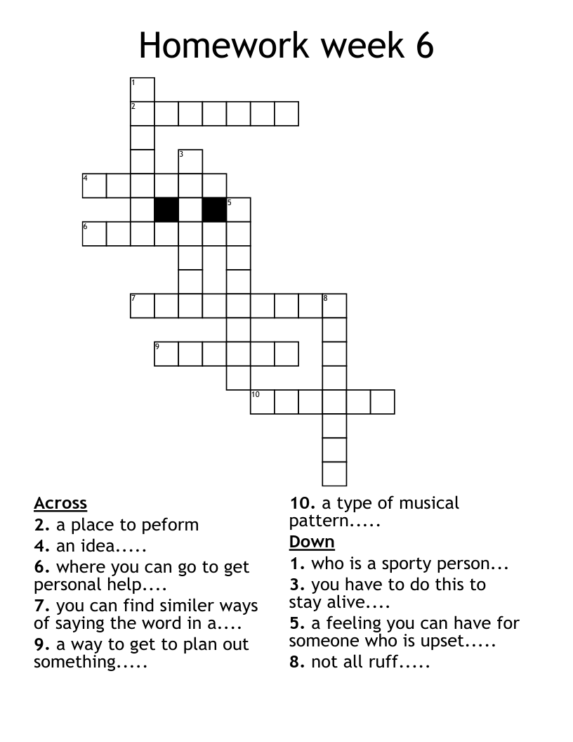 Homework week  6 Crossword