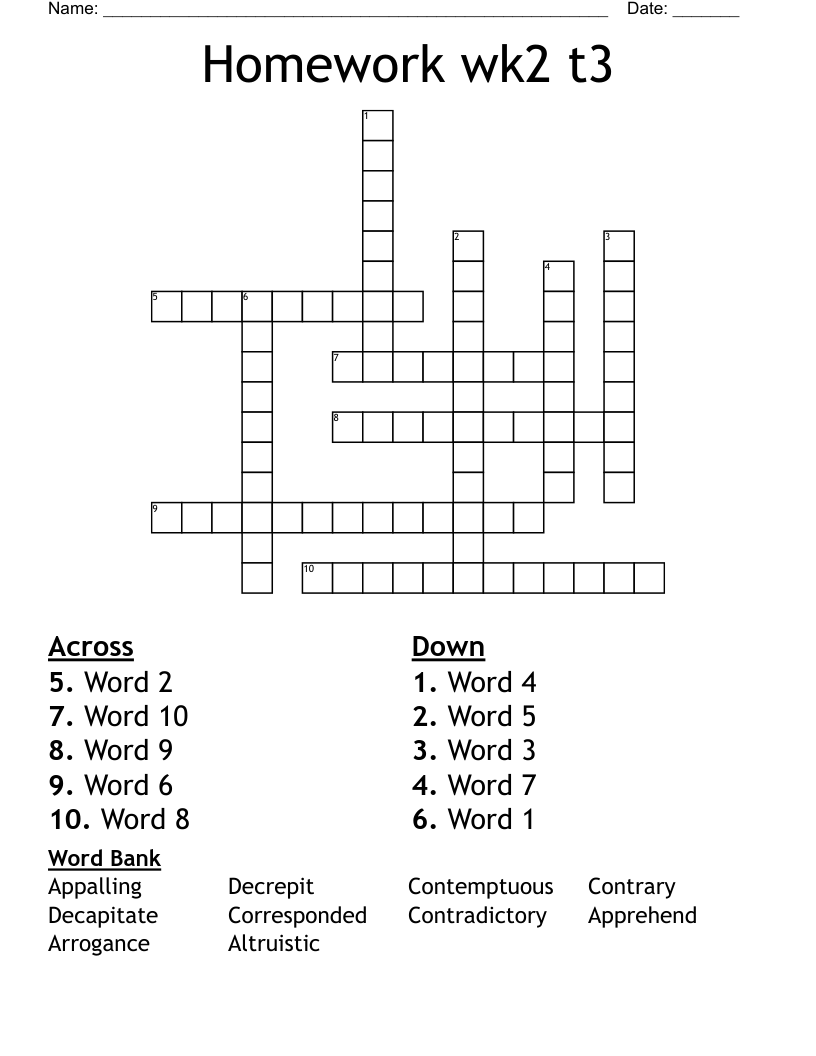 Homework wk2 t3 Crossword