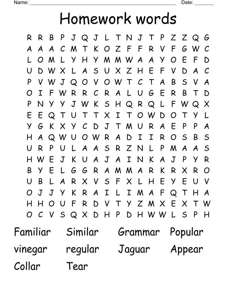 Homework words  Word Search