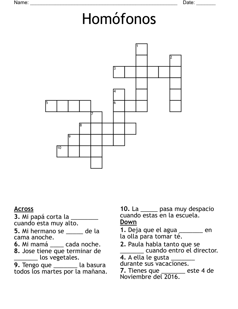 Homófonos Crossword