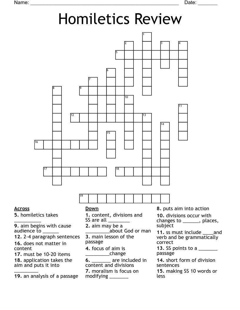 Homiletics Review Crossword