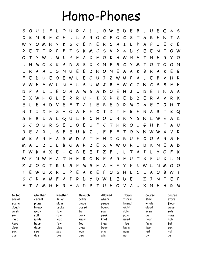 Homo-Phones Word Search