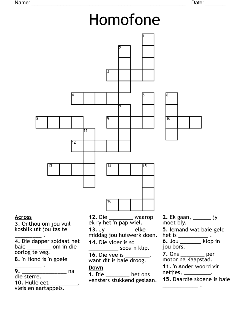 Homofone Crossword