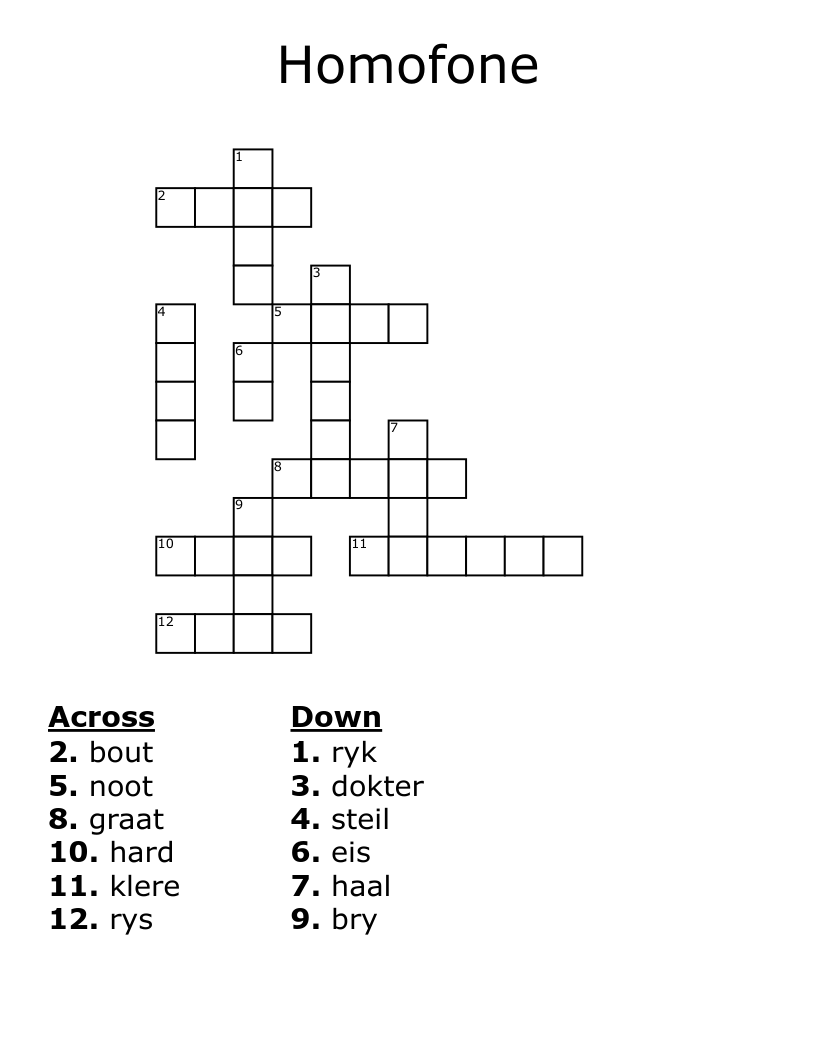Homofone Crossword
