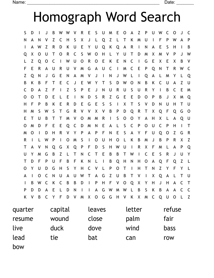 Homograph Word Search