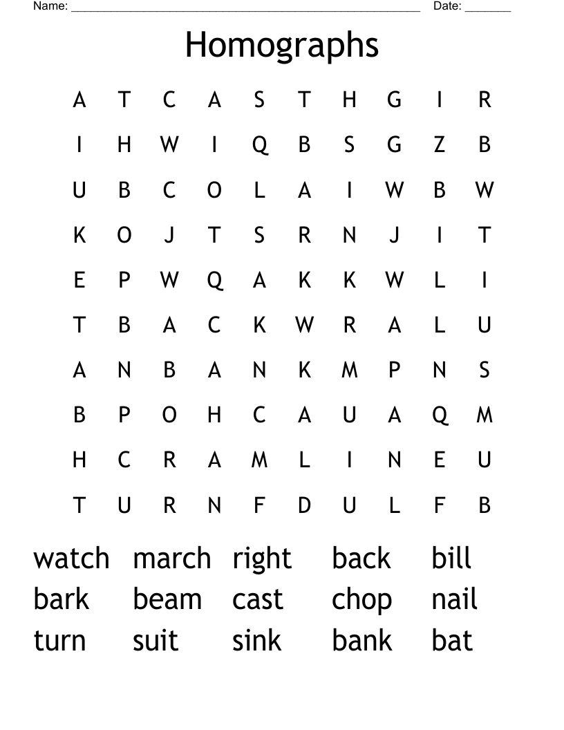 Homographs Word Search