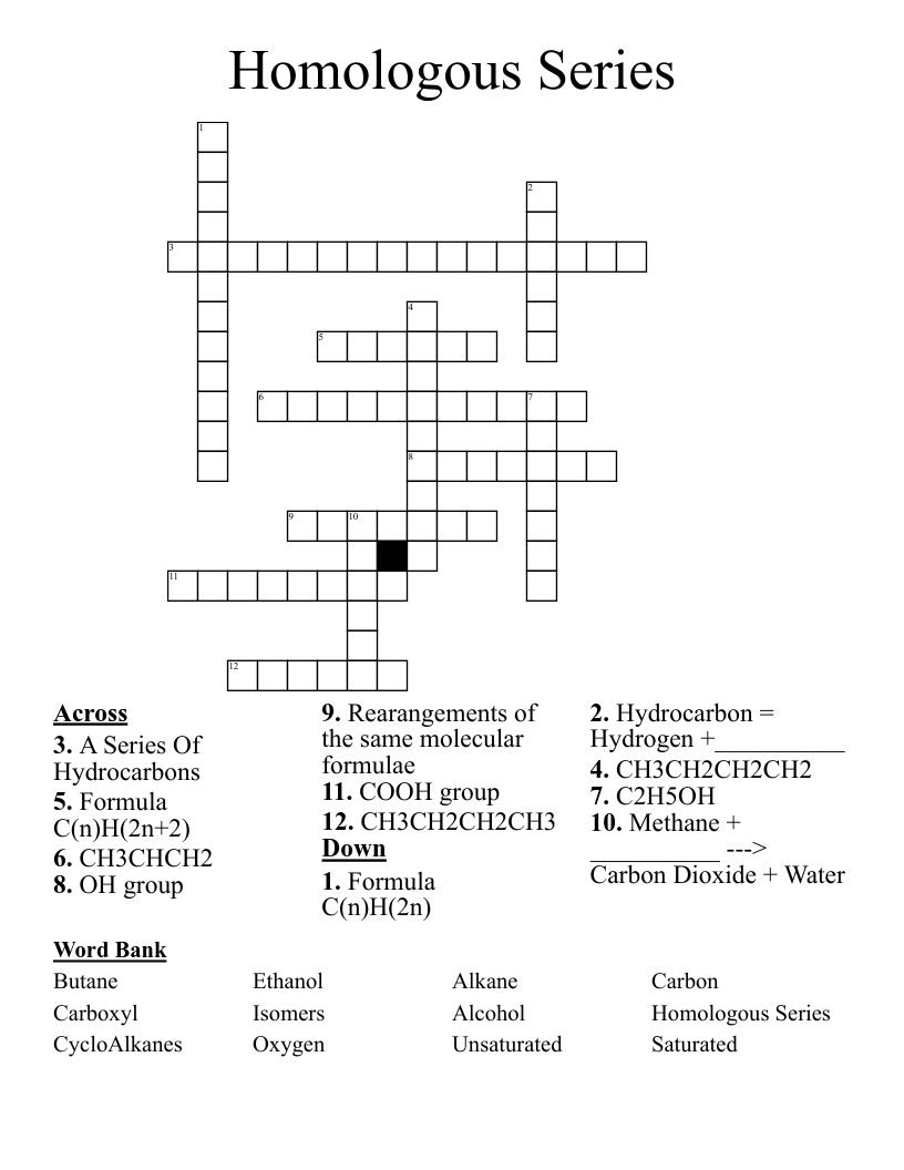 Homologous Series Crossword
