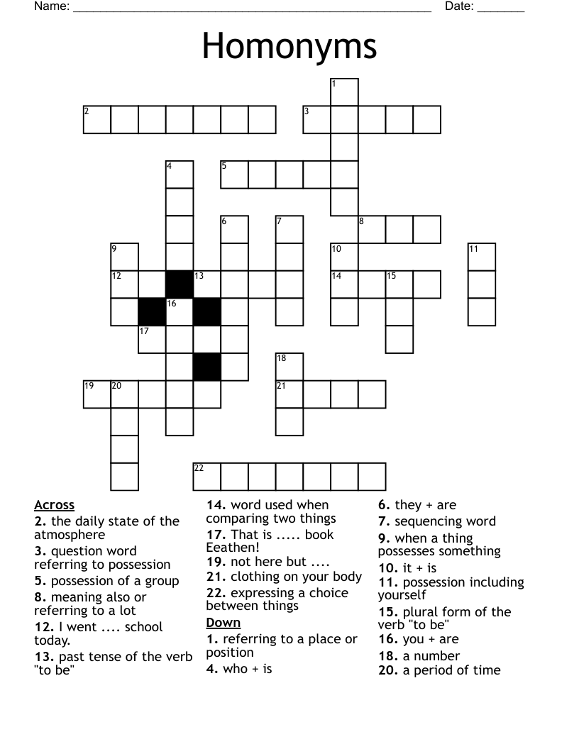 Homonyms Crossword