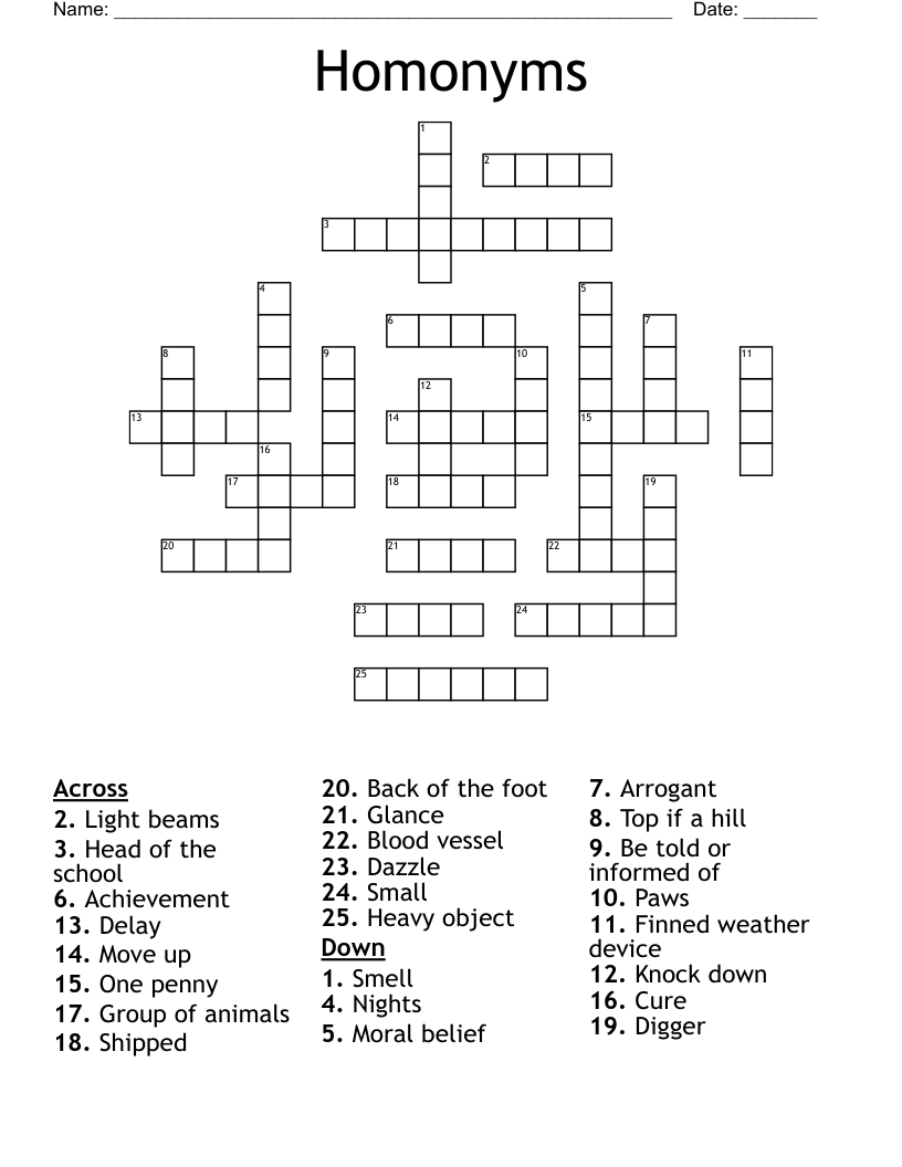 Homonyms Crossword