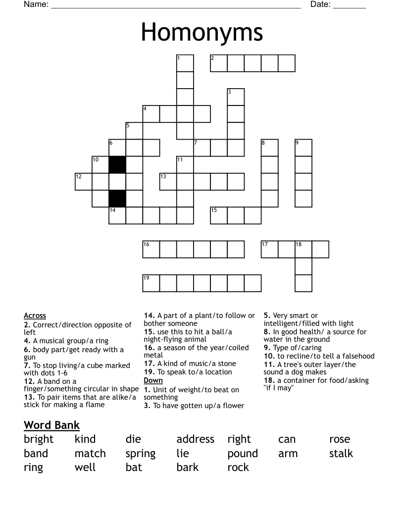 Homonyms Crossword