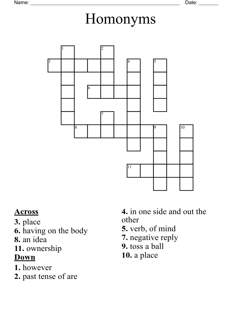 Homonyms Crossword