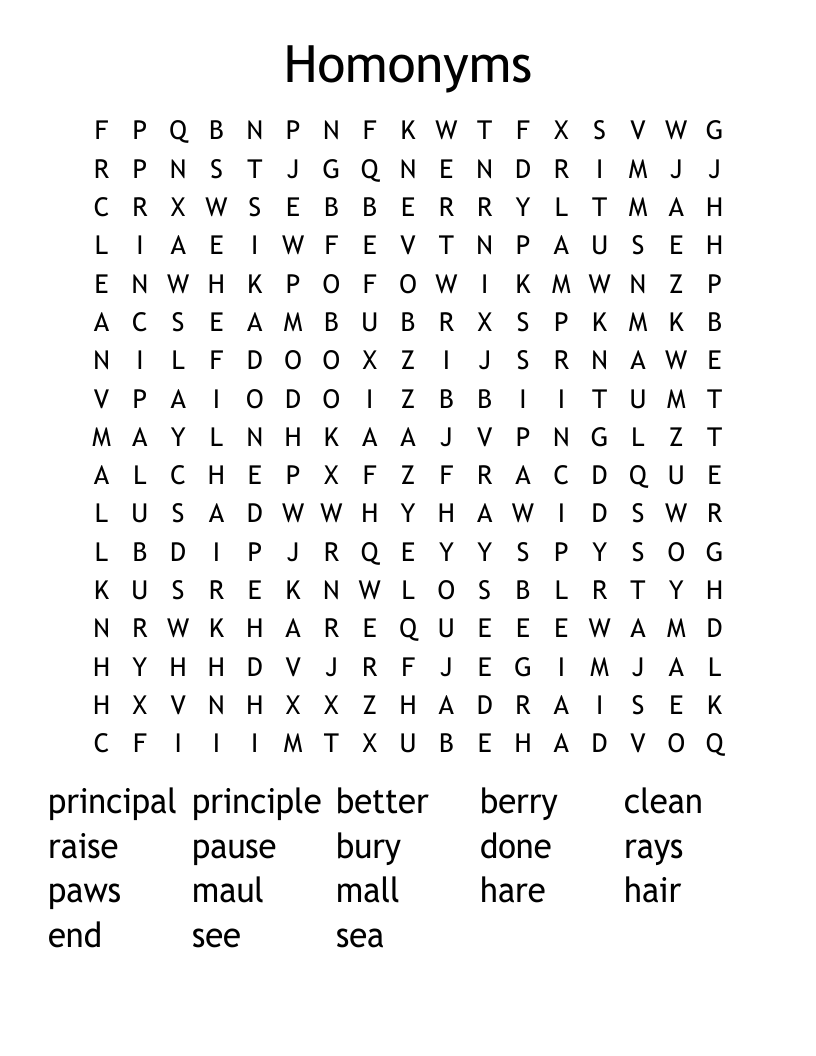 Homonyms Word Search