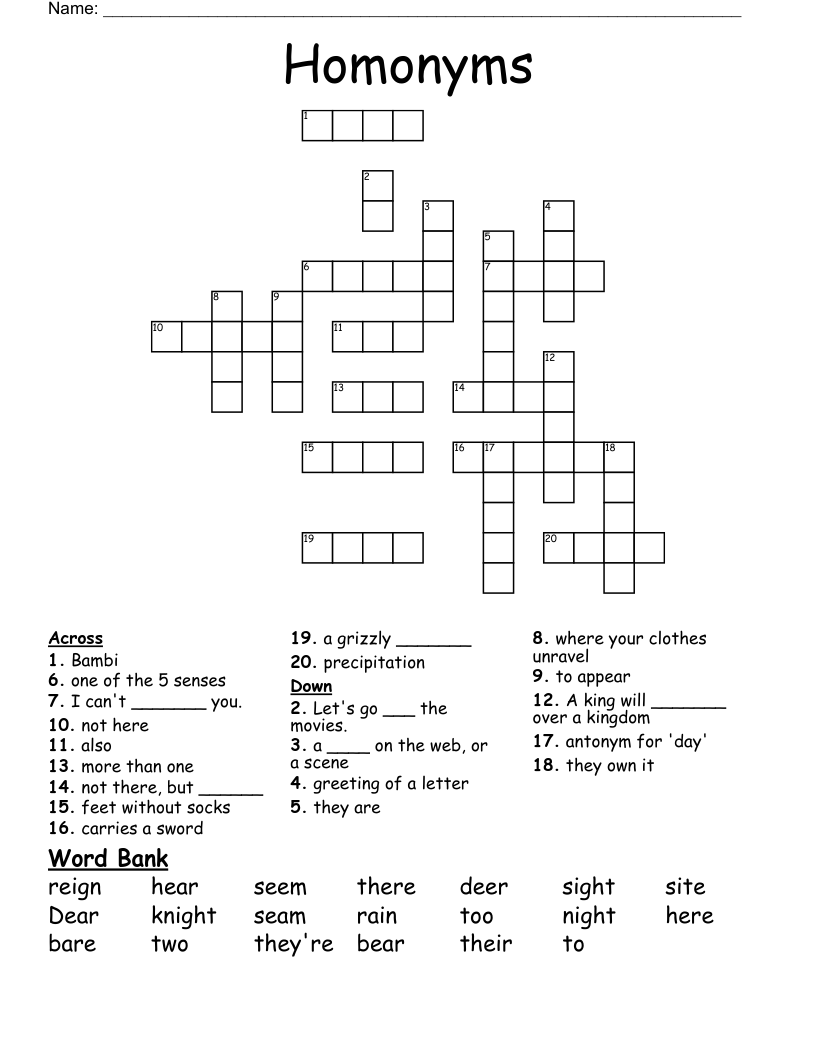 Homonyms Crossword