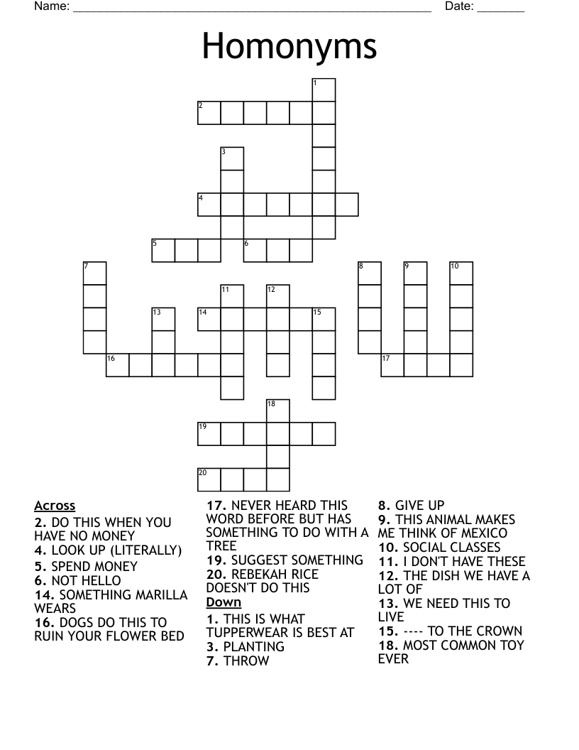 Homonyms  Crossword
