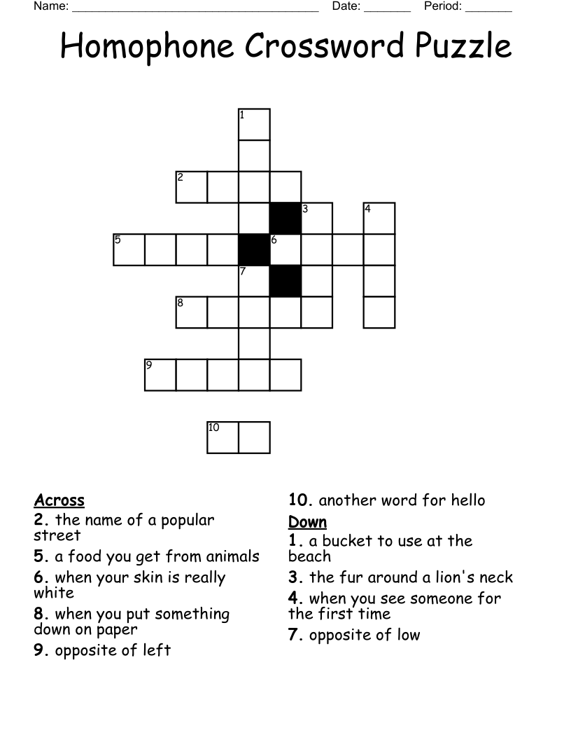 Homophone Crossword Puzzle