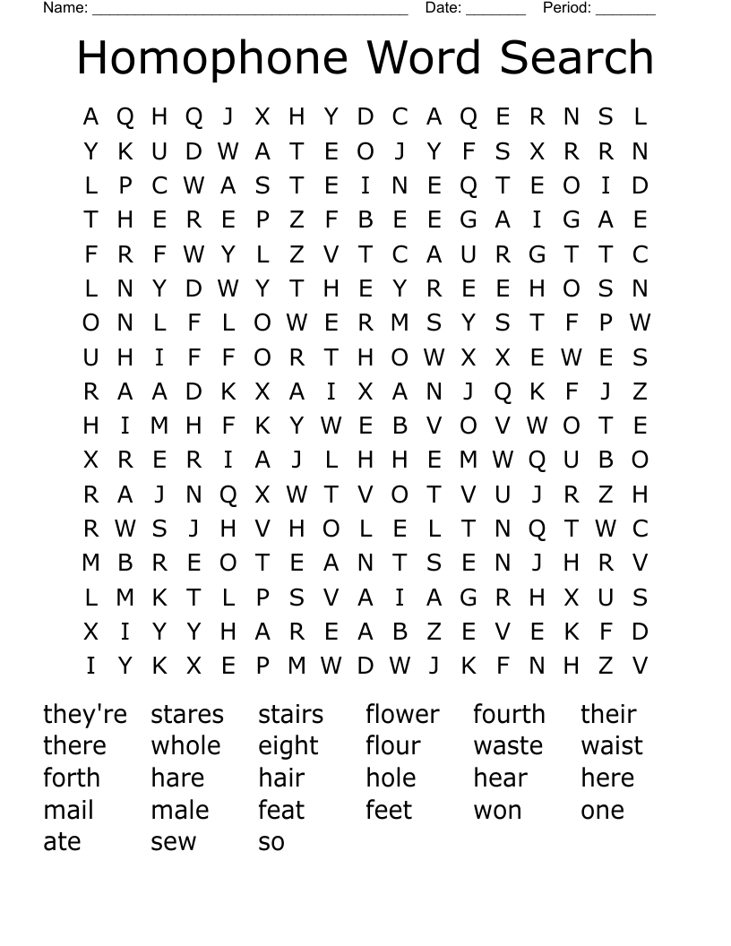 Homophone Word Search