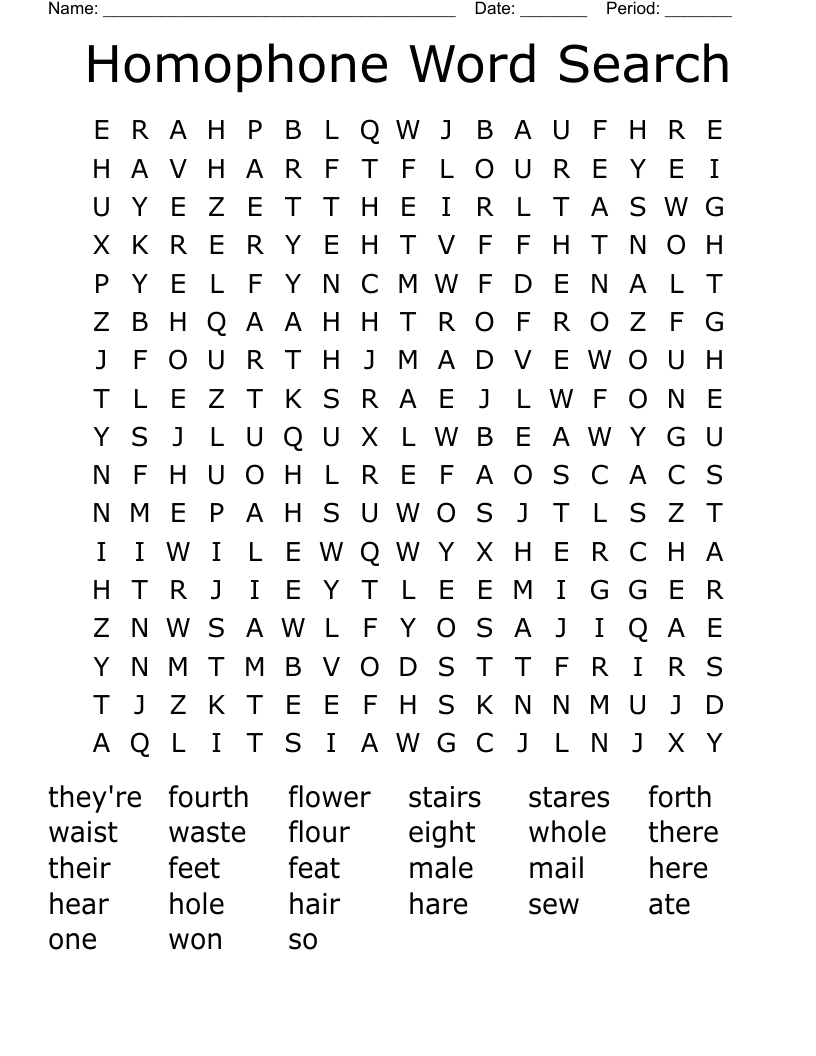 Homophone Word Search