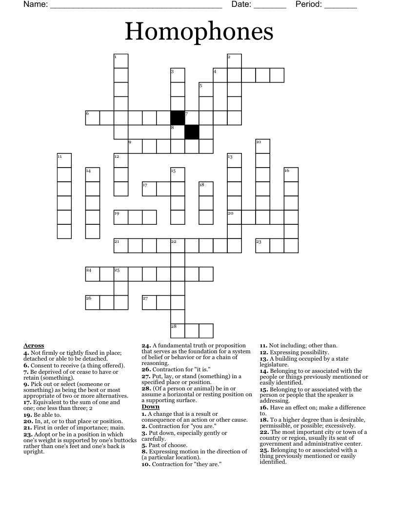 Homophones Crossword