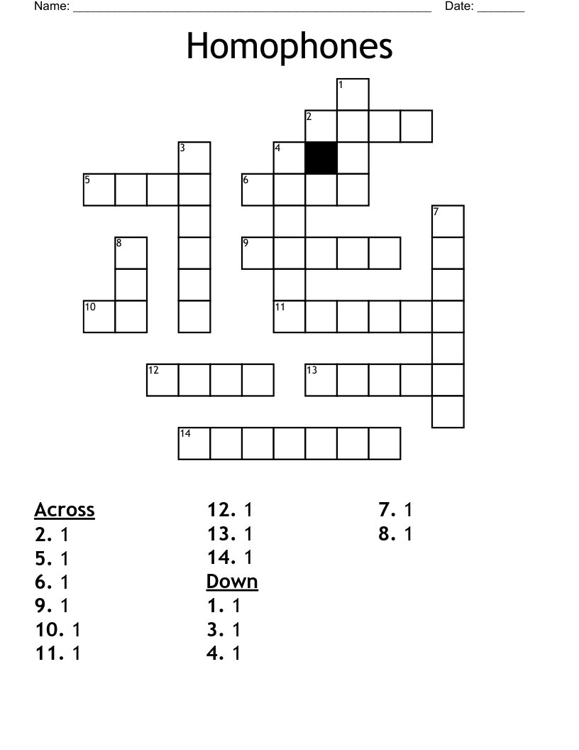 Homophones Crossword