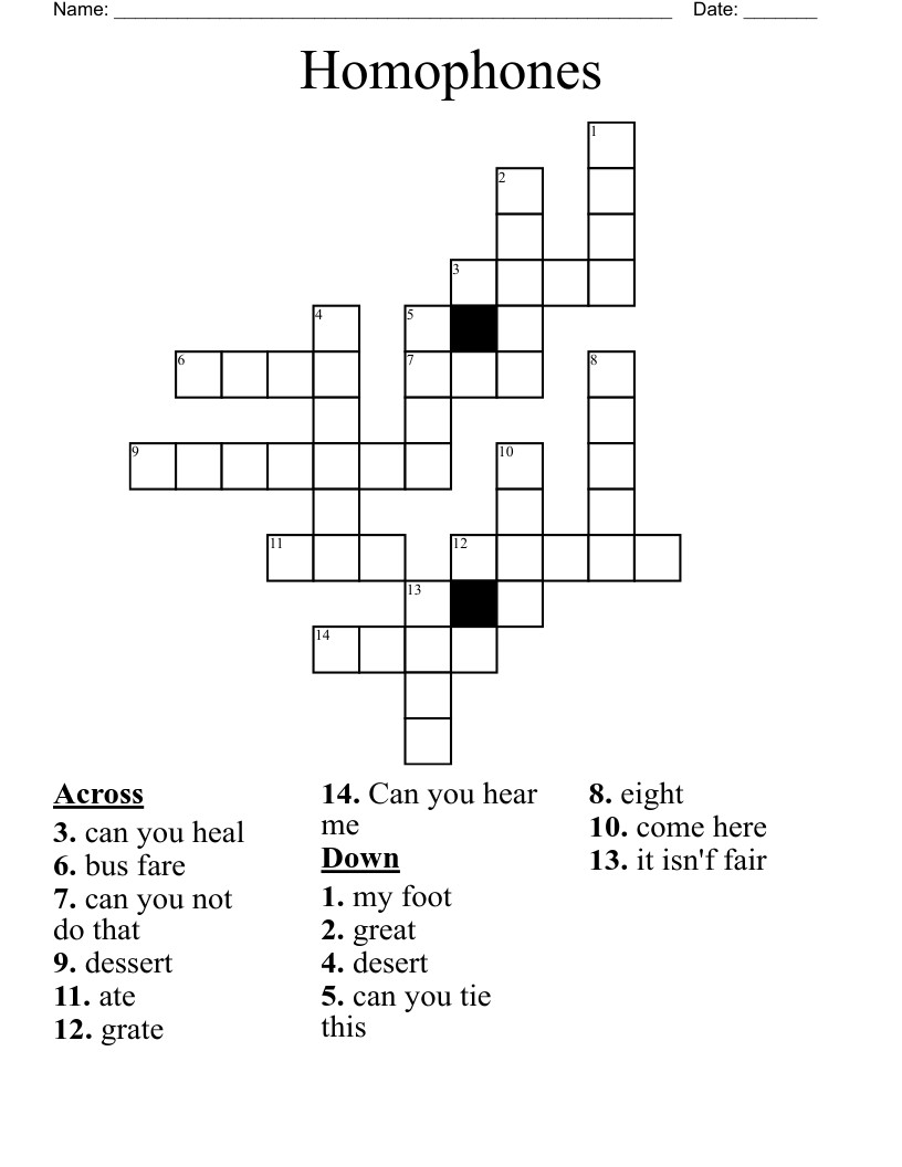 Homophones Crossword