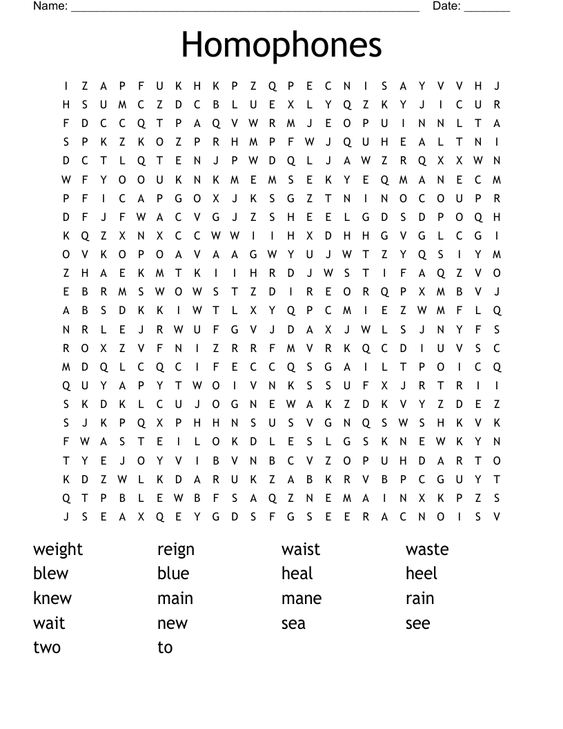 Homophones Word Search