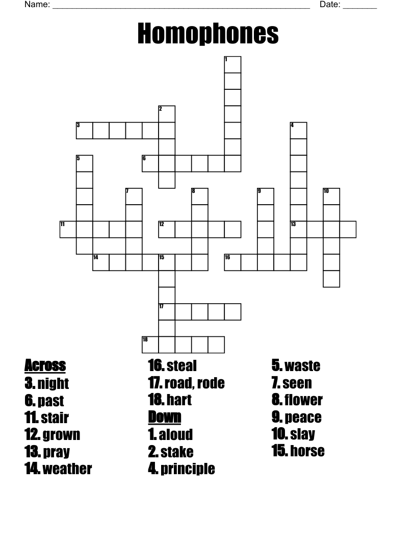 Homophones Crossword