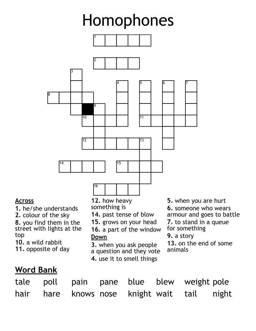 Homophones Crossword