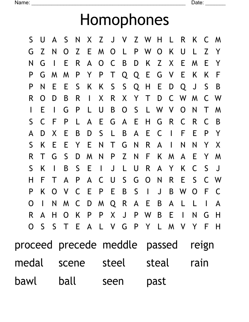 Homophones Word Search